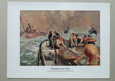 Marine / Minensucher bei der Arbeit / Minen / Matrosen / 1914-1918 / 1920er Jahre / 1. Weltkrieg 1.WK WWI / Patriotik Kunst Druck